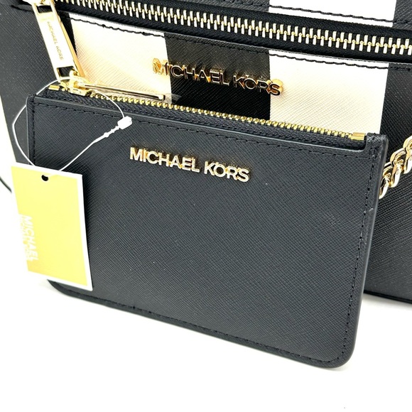 Michael Kors Large EW Zip Chain Xbody Crossbody Bag & TZ Coinpouch w/ID Black - Picture 13 of 15